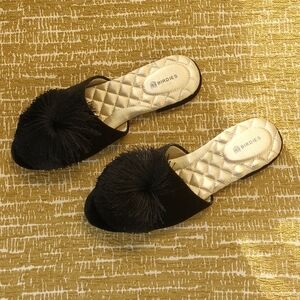 Birdies The Songbird Black Velvet Pom Pom Mules